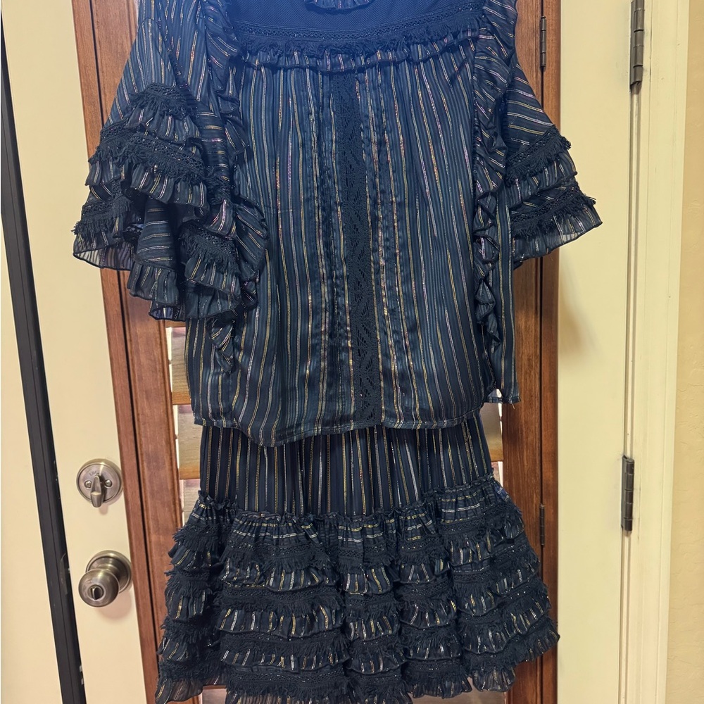 MISA Los Angeles Navy Set With Tiered Ruffles